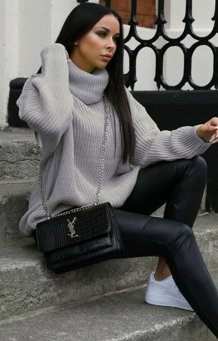 Damen Strickpullover Rollkragen Hochwertig Grün