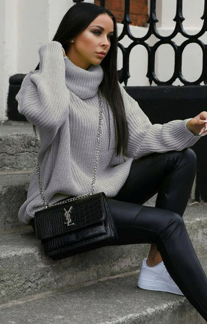 Damen Strickpullover Rollkragen Hochwertig Grün
