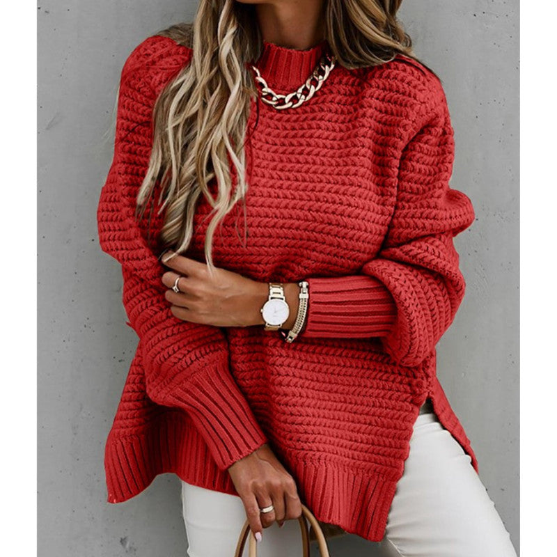 Damen Strickpullover Hochgeschlossener Kragen Strukturiertes Design