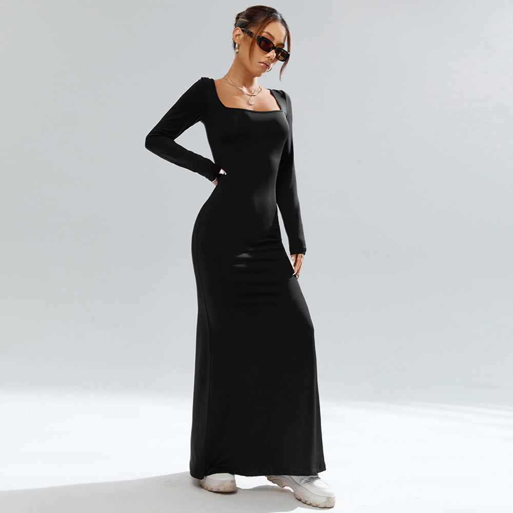 Damen Maxi-Kleid Quadratischer Ausschnitt Figurformend