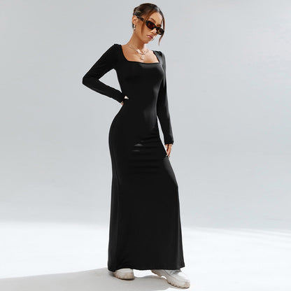 Damen Maxi-Kleid Quadratischer Ausschnitt Figurformend