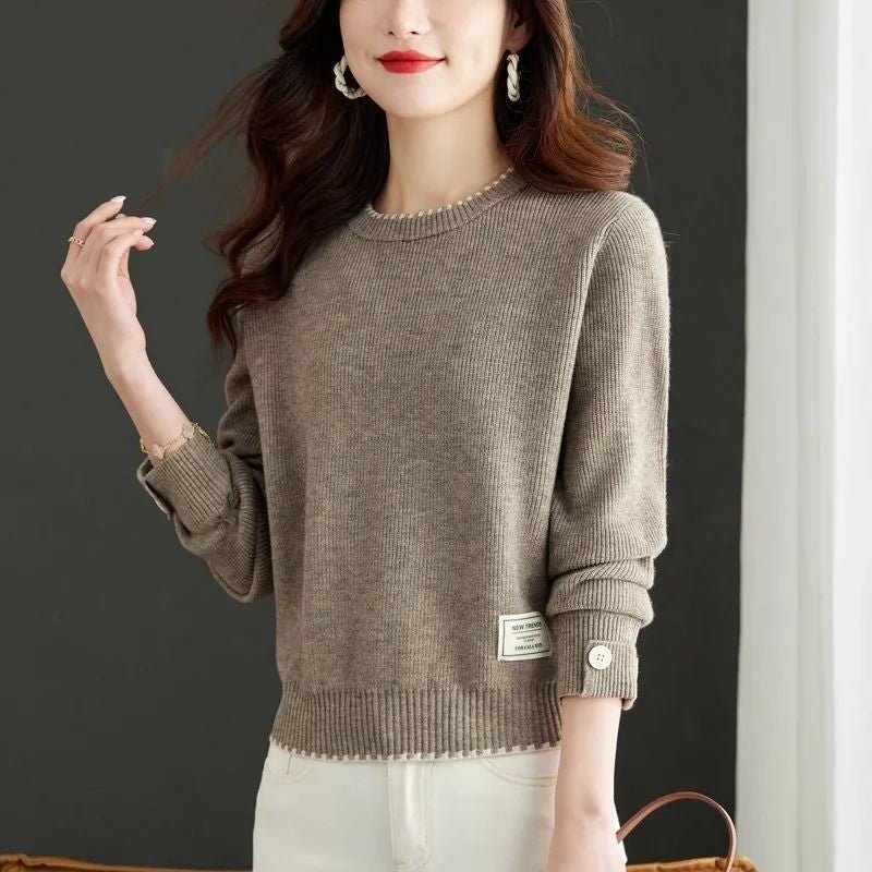 Damen Strickpullover Feine Ribstruktur Modische Knöpfe Eveloria