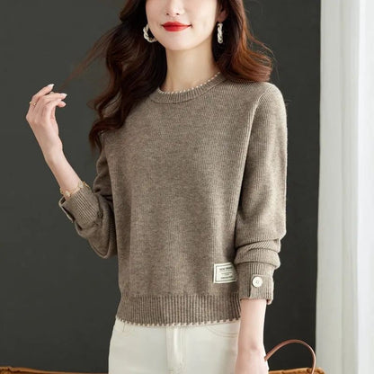 Damen Strickpullover Feine Ribstruktur Modische Knöpfe Eveloria
