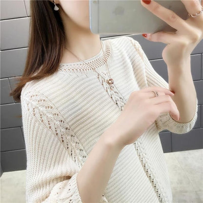 Damen Strickpullover Lässig Filigran Details Beige