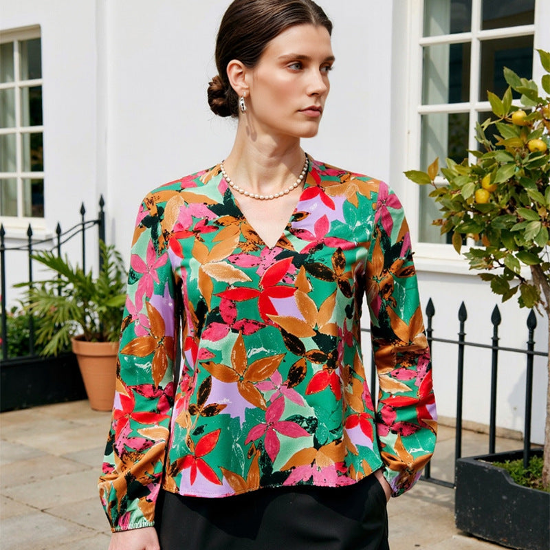 Damen Bluse Floralmuster Weiches Jersey - Eveloria