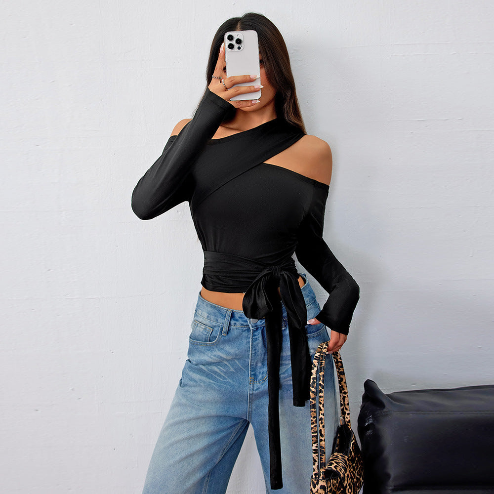 Damen Wickeltop Asymmetrisch mit Raffung