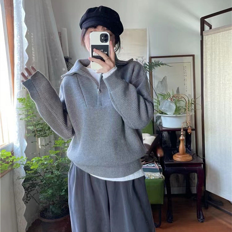 Damen Pullover Hochkragen Reißverschluss Eveloria