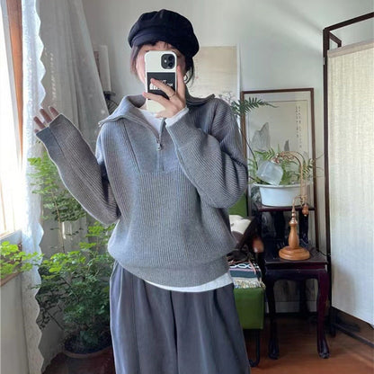 Damen Pullover Hochkragen Reißverschluss Eveloria