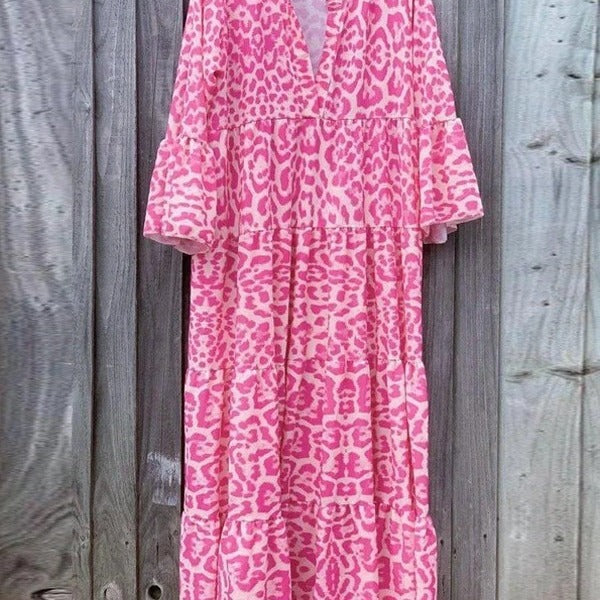 Damen Leoprint Maxikleid Eveloria Elegantes Design