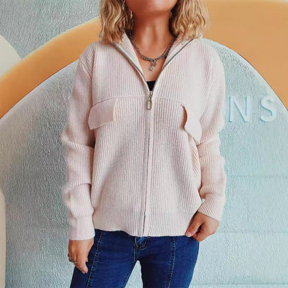 Damen Strickjacke Hochkragen Mit Taschen Anthrazit