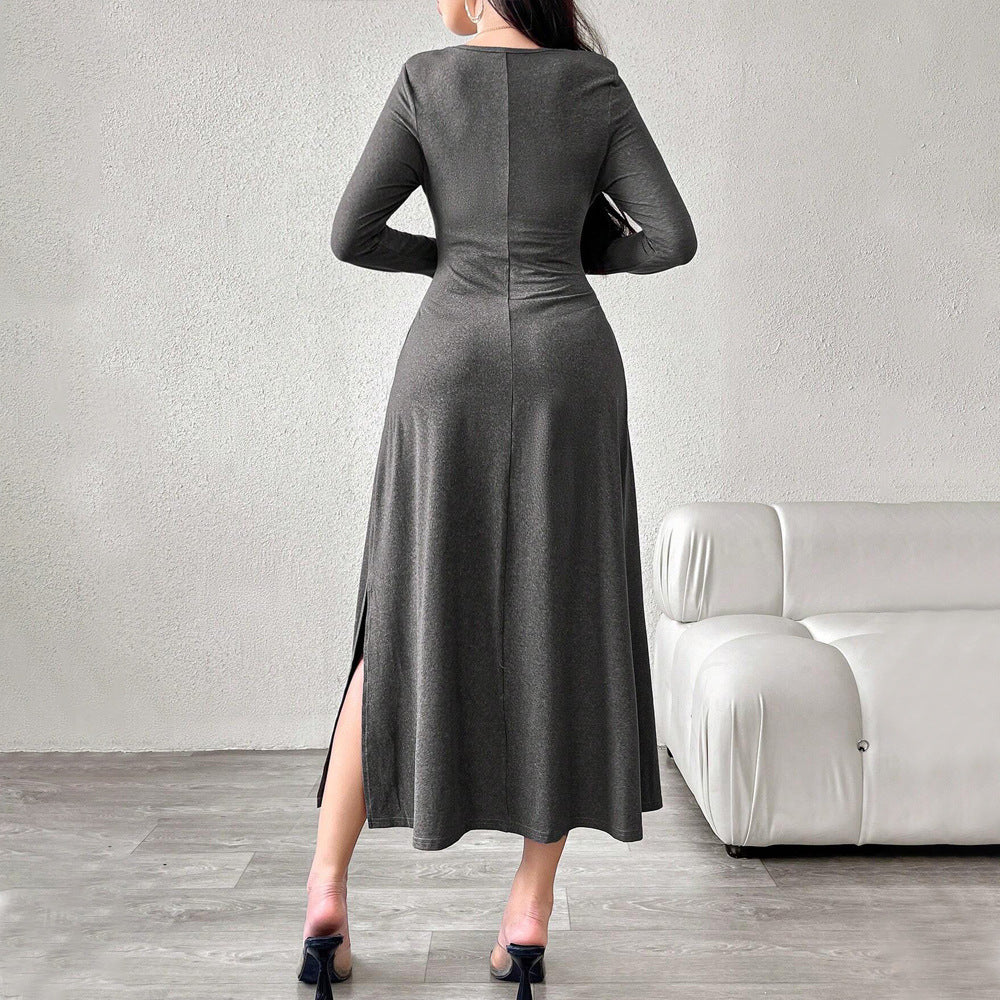 Damen Midikleid Quadratischer Ausschnitt Rüschen Details Elegantes