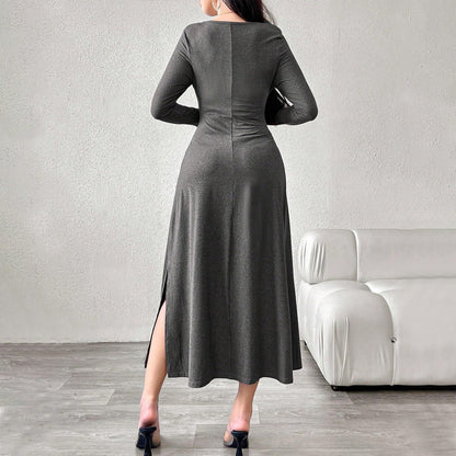 Damen Midikleid Quadratischer Ausschnitt Rüschen Details Elegantes