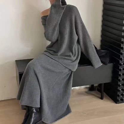 Damen Off-Shoulder Strickkleid Lässig Weite Passform Eveloria