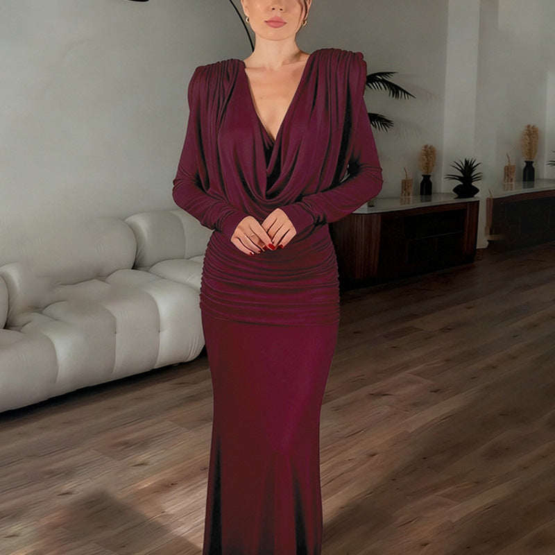 Damen Maxikleid mit Wickelausschnitt und Drapierung Eveloria