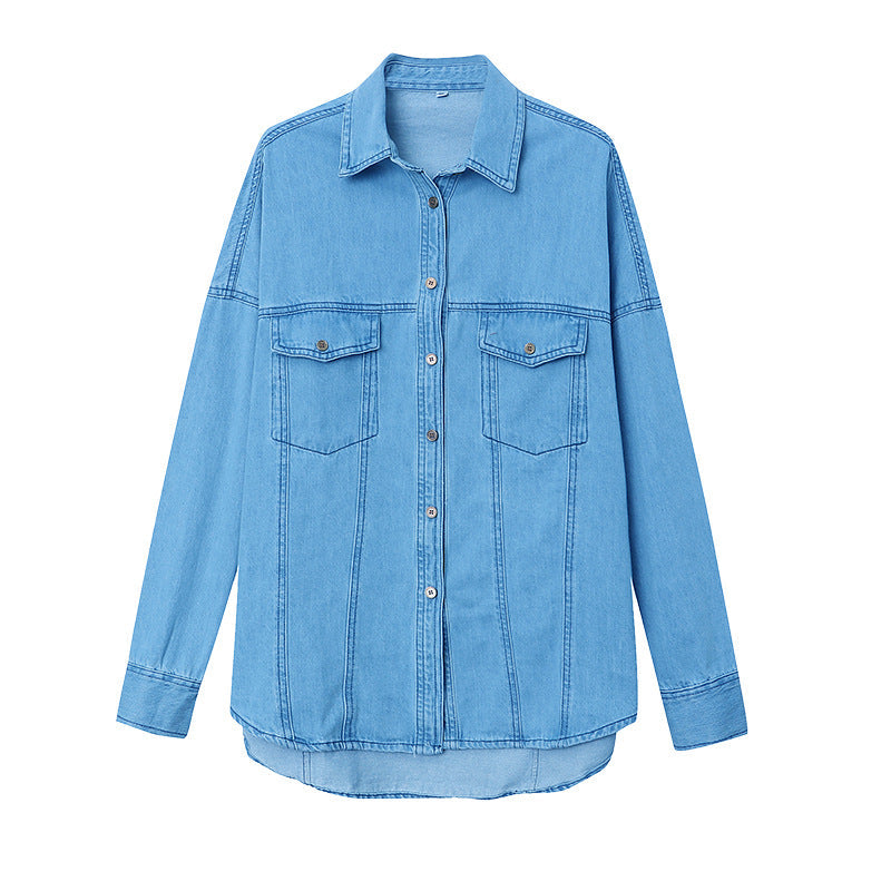 Damen Denim-Hemdjacke Lässig Blau