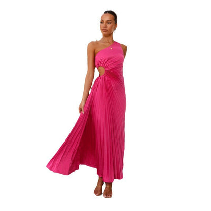 Damen Maxikleid Plissiert Asymmetrischer Ausschnitt