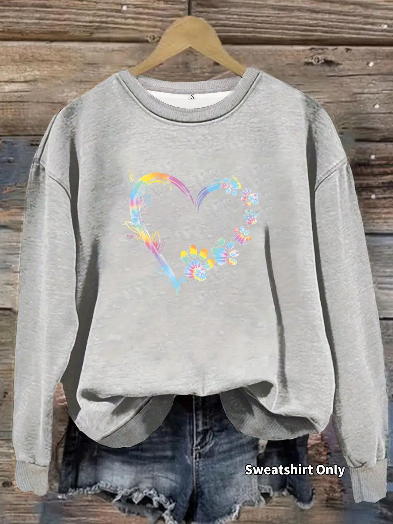 Damen Sweatshirt Florales Herzdesign Bequem Grau