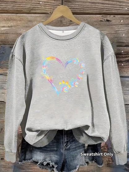 Damen Sweatshirt Florales Herzdesign Bequem Grau