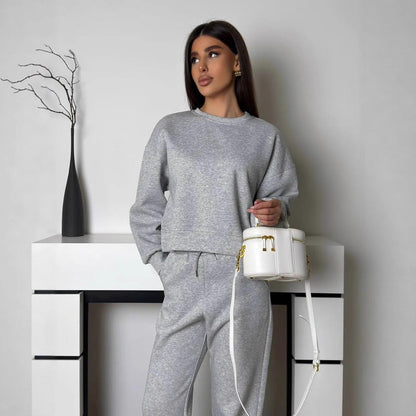 Damen Sweatset Komfort Lässig Hoch Bündchen Grau Eveloria