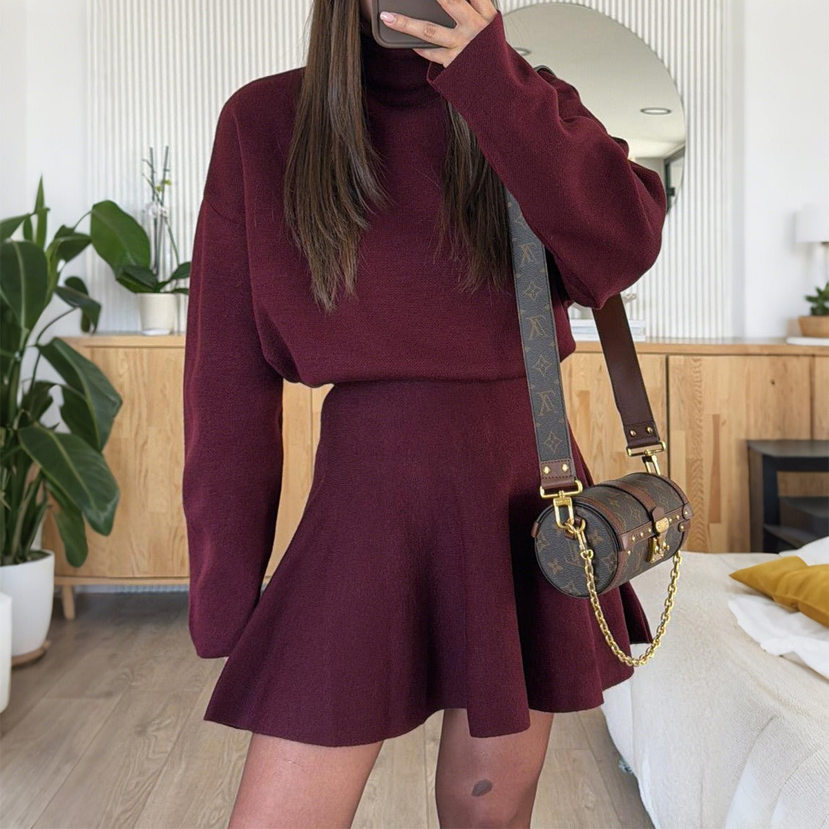 Damen Strickkleid mit Kapuze Grau