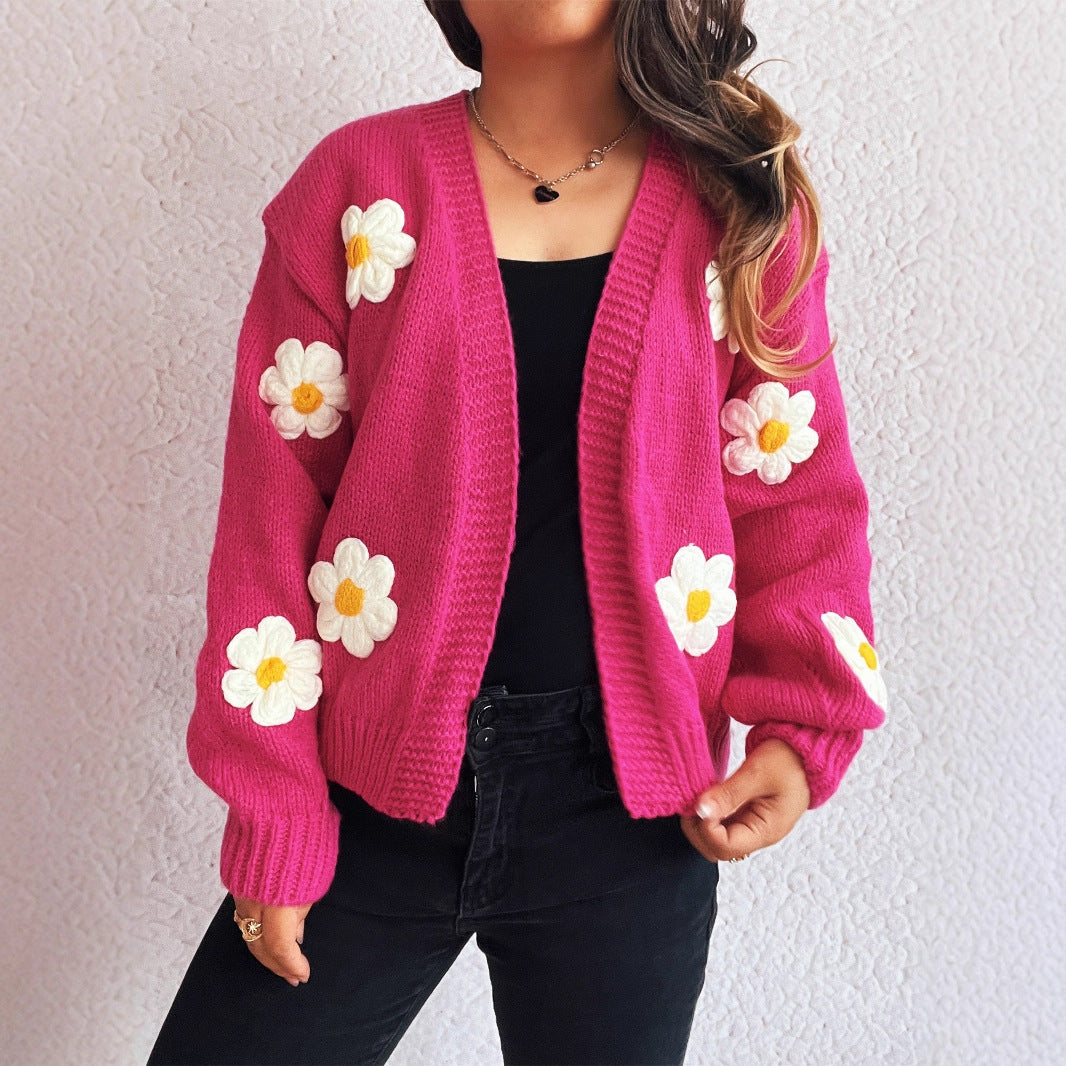 Damen Strickjacke Florale Applikationen Eveloria