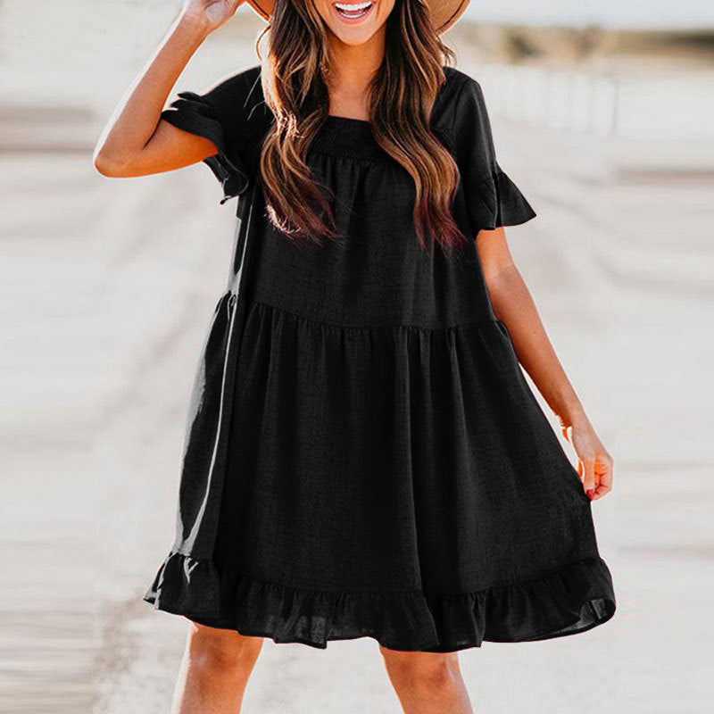 Damen Sommerkleid Rüschendetails Weite Ärmel Eveloria