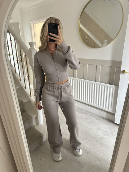 Damen Cropped Hoodie Jogginghose Set Elastischer Bund Eveloria