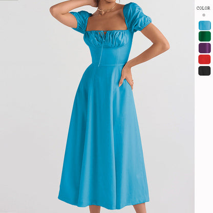 Eveloria Damen Midikleid Puffärmel Raffinierter Ausschnitt - Eveloria