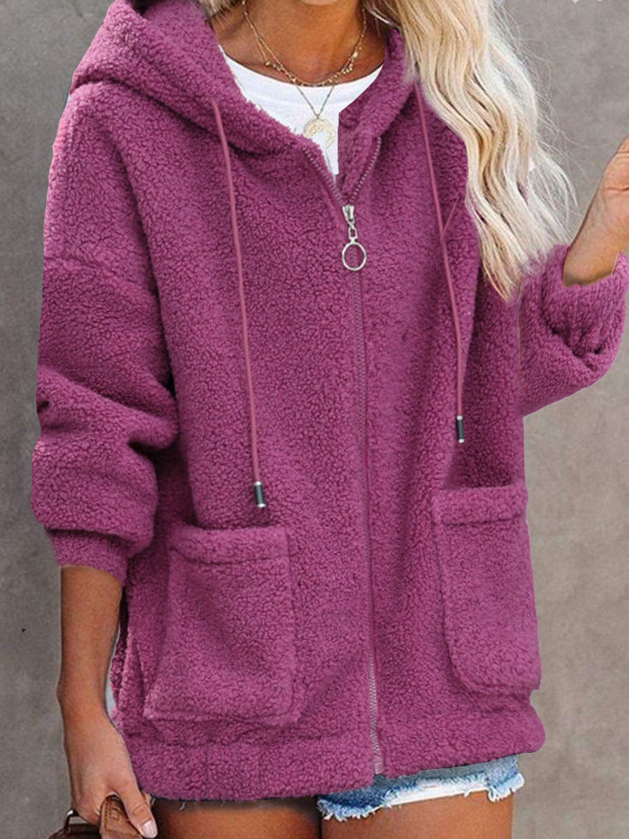 Damen Fleece Hoodiejacke Kapuze Taschen Eveloria