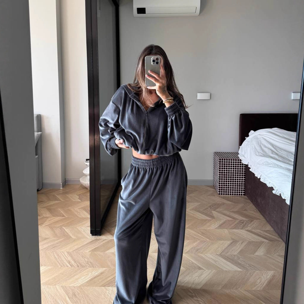 Damen Fleece-Anzug Modern Reißverschluss Weit Schnitt Eveloria