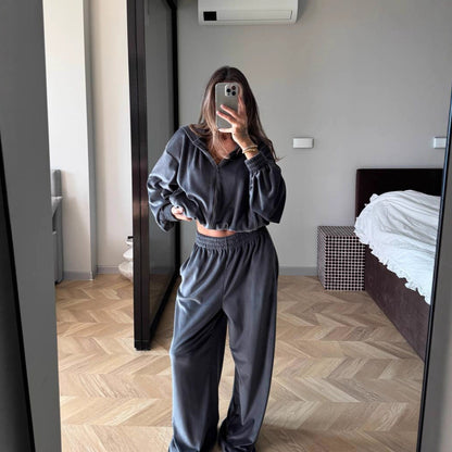 Damen Fleece-Anzug Modern Reißverschluss Weit Schnitt Eveloria