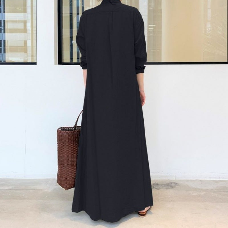 Damen Hemdblusenkleid Langärmlig Mit Seitentaschen Eveloria