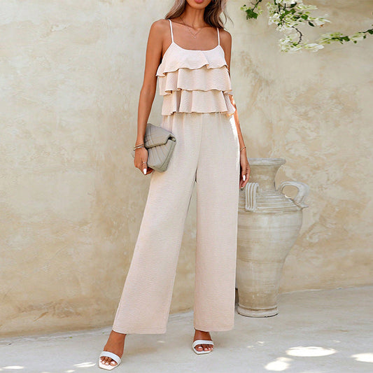 Damen Jumpsuit Luftig Rüschendetails Eveloria - Eveloria
