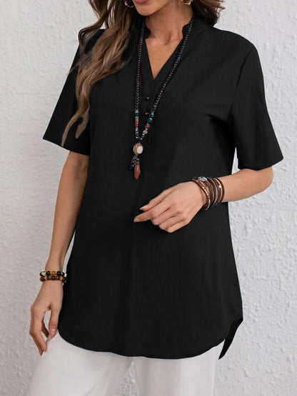 Damen Blusenshirt Kurzärmlig Modern Druckknöpfe Bequem Weiß