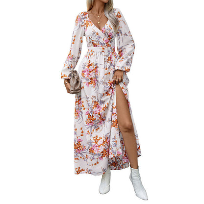 Damen Maxikleid Floralmuster Schlitz