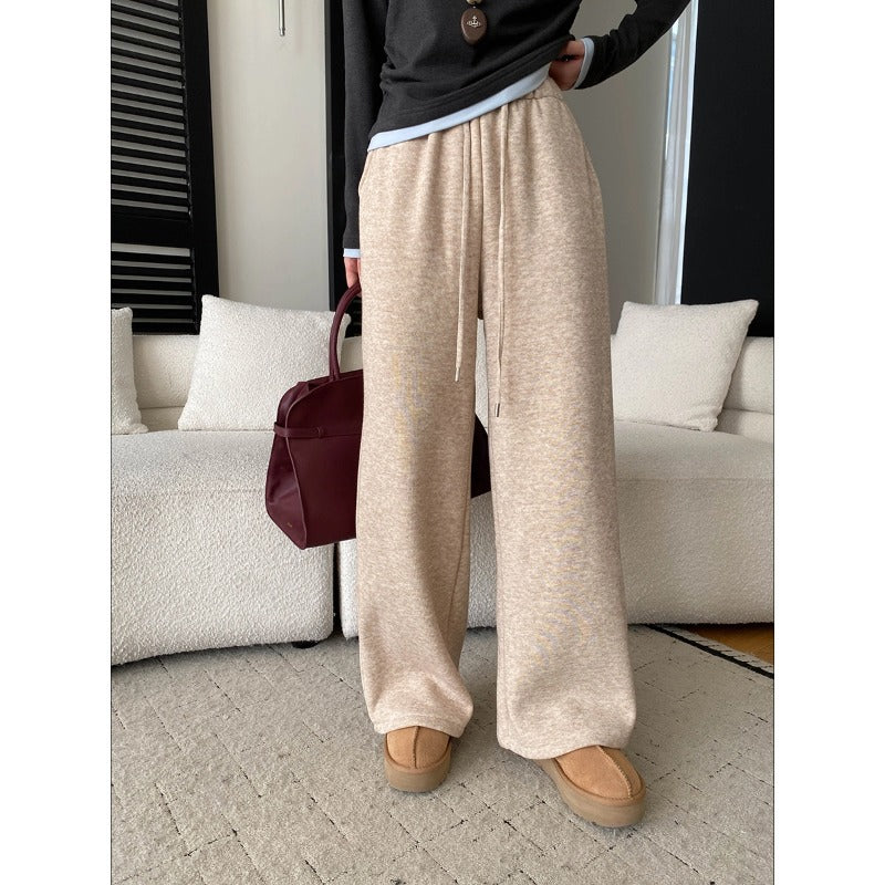 Damen Sweatpants Elastischer Bund Weites Bein Bequem Schwarz Eveloria - Eveloria