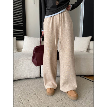 Damen Sweatpants Elastischer Bund Weites Bein Bequem Schwarz Eveloria - Eveloria