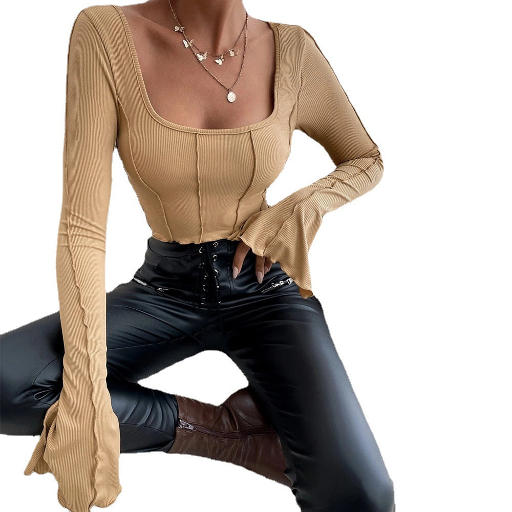 Damen Crop- mit quadratischem Ausschnitt und langen Ärmeln Eveloria