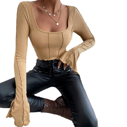 Damen Crop- mit quadratischem Ausschnitt und langen Ärmeln Eveloria