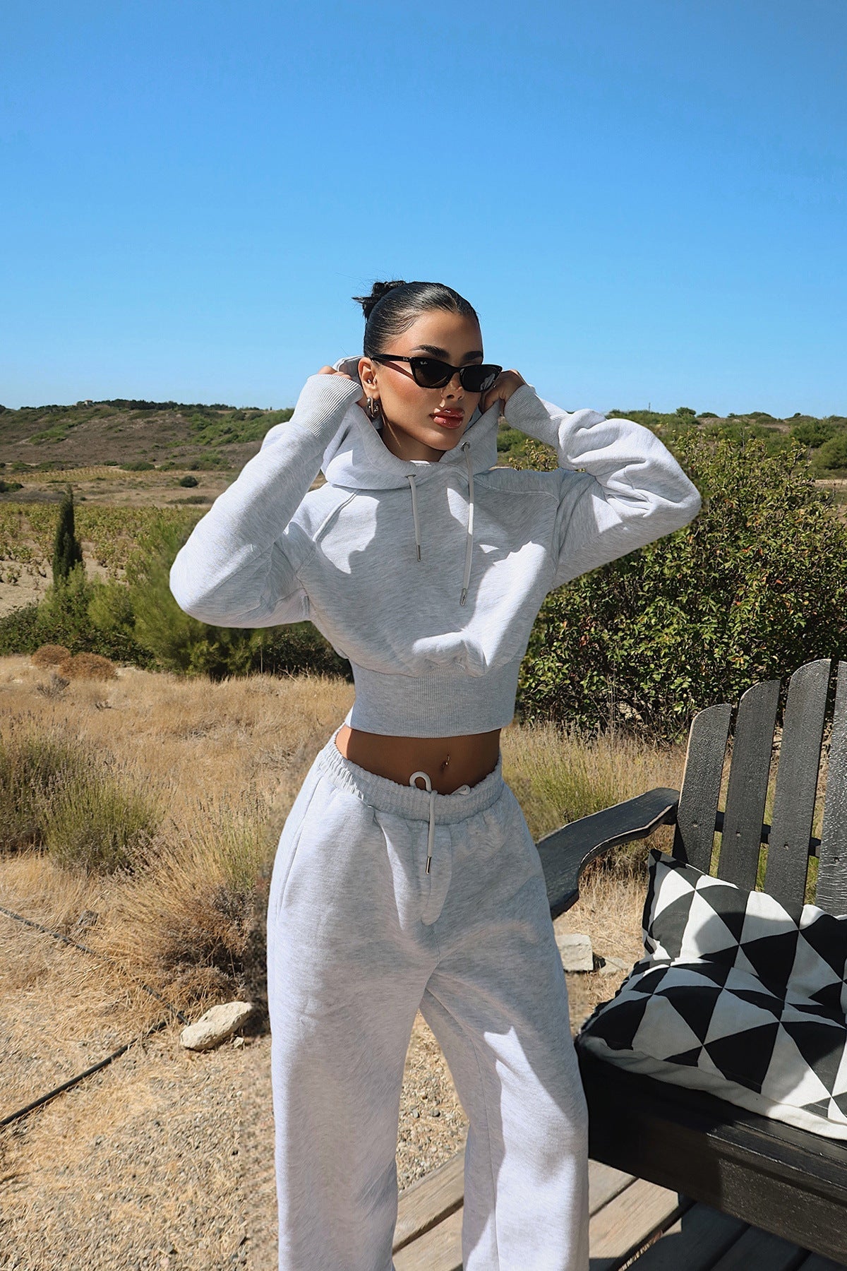 Damen Cropped Hoodie Weite Jogginghose Lässig
