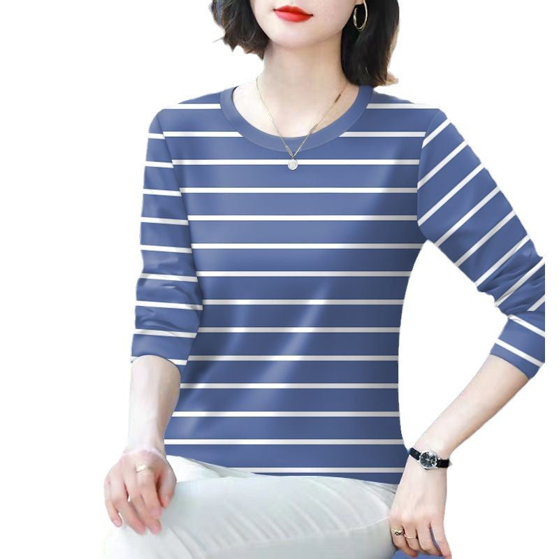 Damen Langarmshirt Gestreift Baumwolle -Weiß