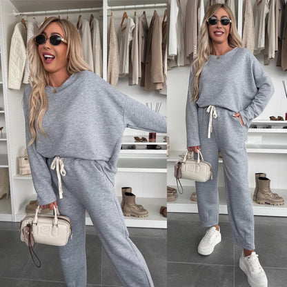 Damen Jogginganzug Set mit verstellbarem Bund Grau