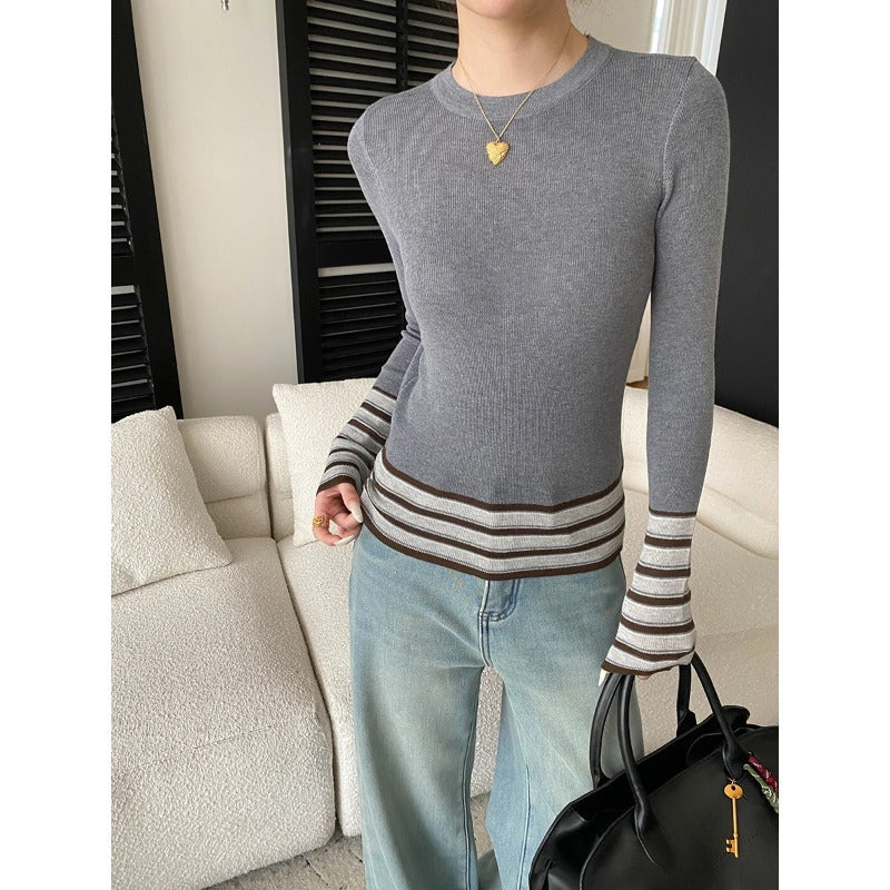 Damen Strickpullover Streifenmuster Eveloria