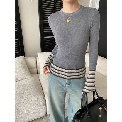 Damen Strickpullover Streifenmuster Eveloria