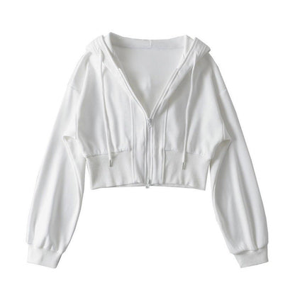 Damen Cropped Kapuzenjacke Elastisch Reißverschluss Schwarz Eveloria - Eveloria
