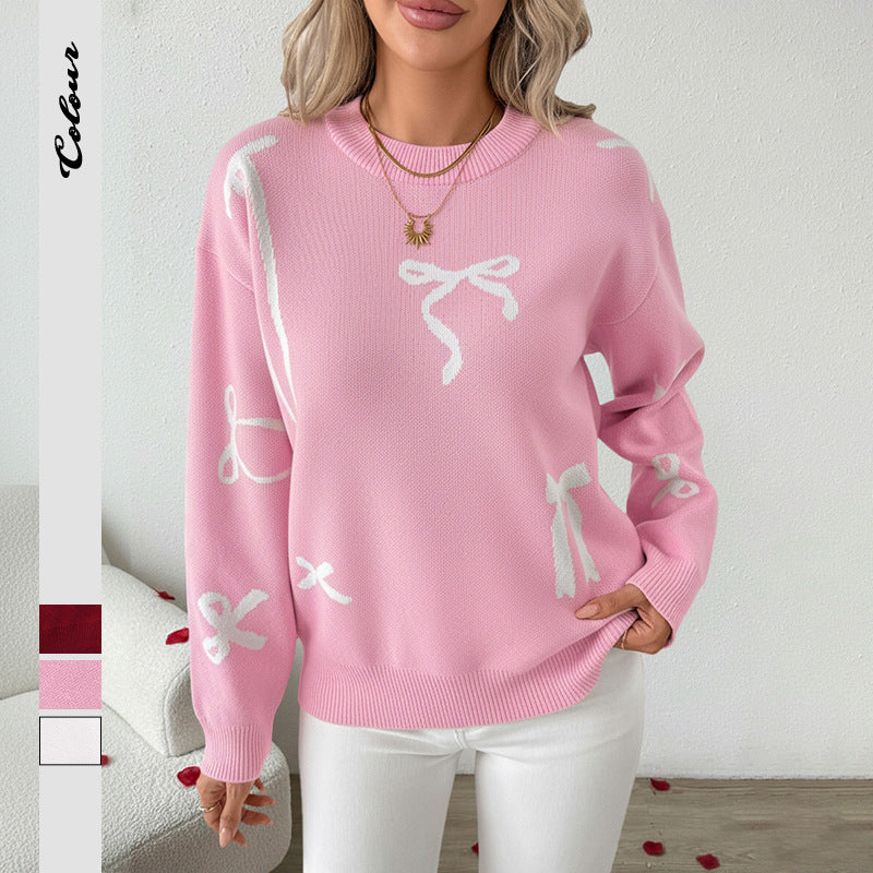 Damen Pullover Lässig Schleifenmuster Grau Eveloria - Eveloria