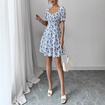 Damen Minikleid Blütenprint Puffärmel