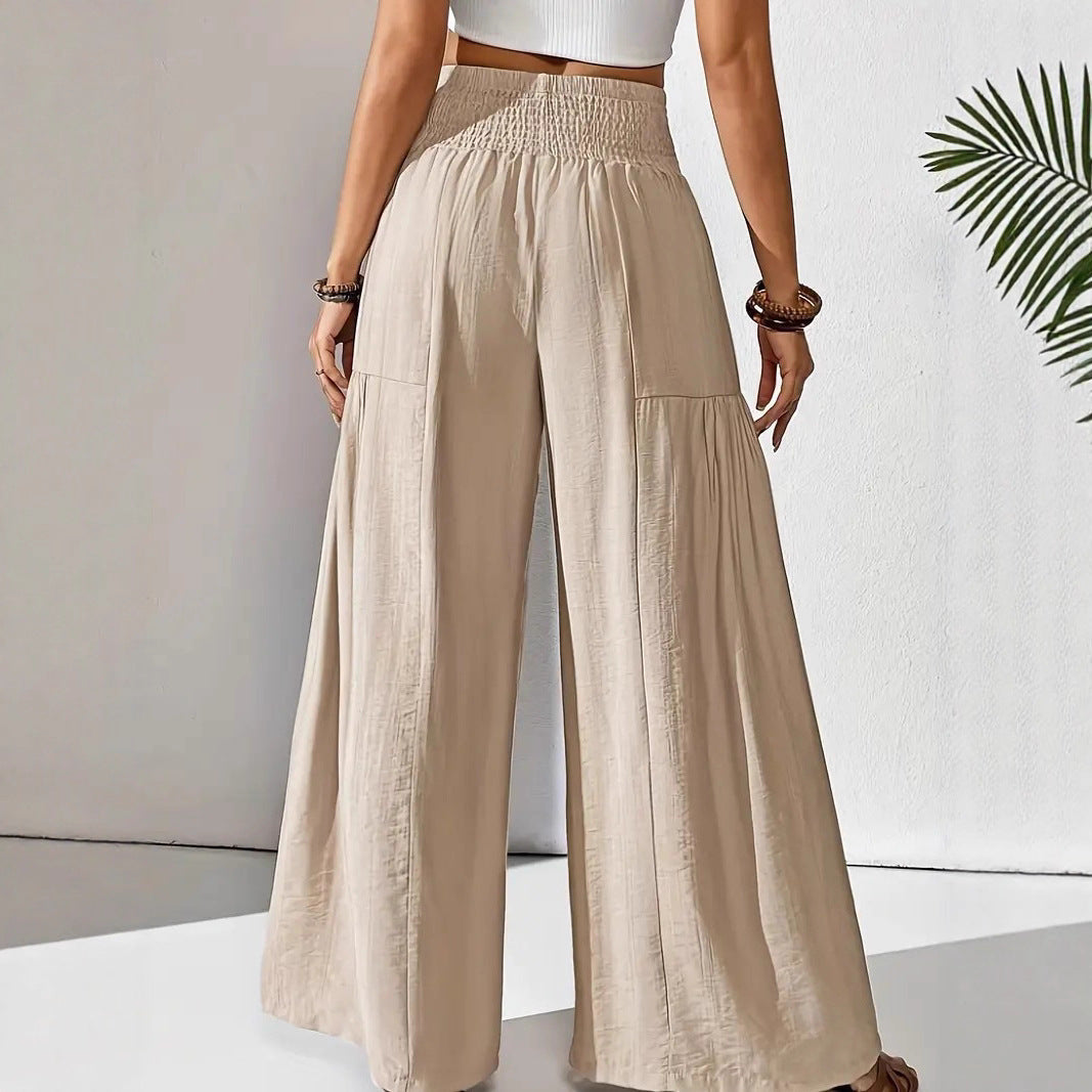 Damen Sommerhose Elastisch Weit mit Seitentaschen Beige