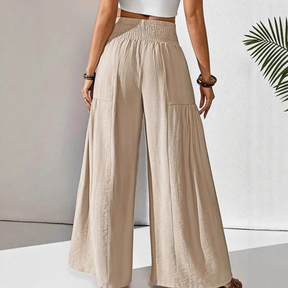 Damen Sommerhose Elastisch Weit mit Seitentaschen Beige