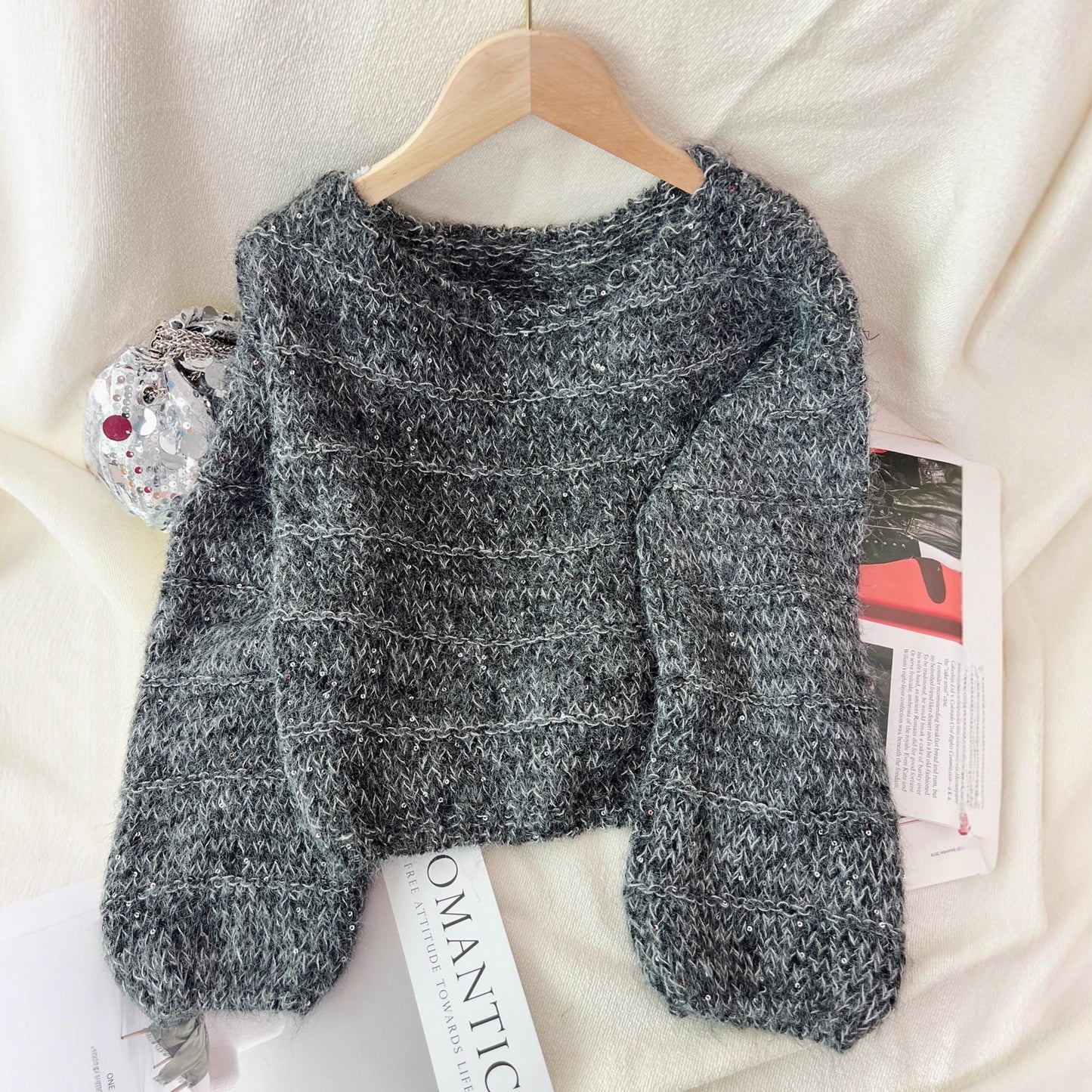 Damen Grobstrickpullover Lässiger Schnitt Ballonärmel Eveloria